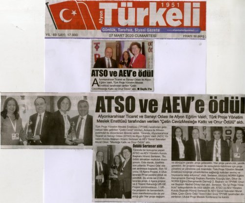  ATSO VE AEV’E ÖDÜL